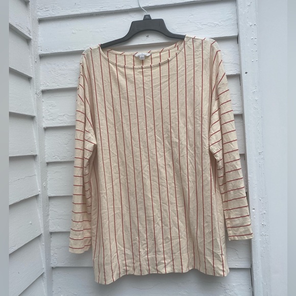 LL Bean Signature Cream and Red Striped Long Sleeve Top - Picture 1 of 6